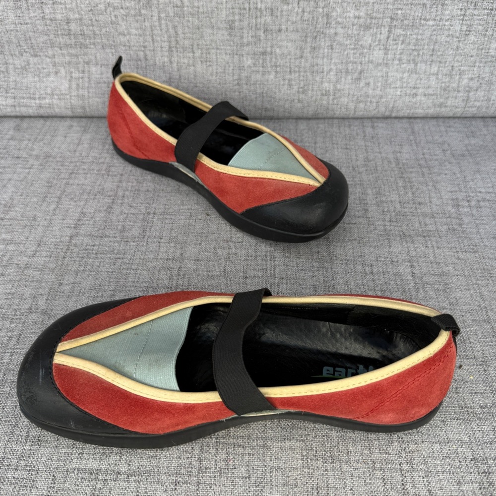 Earth Kalso Jazzy Red Suede Mary Jane Flats Negative Heel Shoes Womens 7.5B